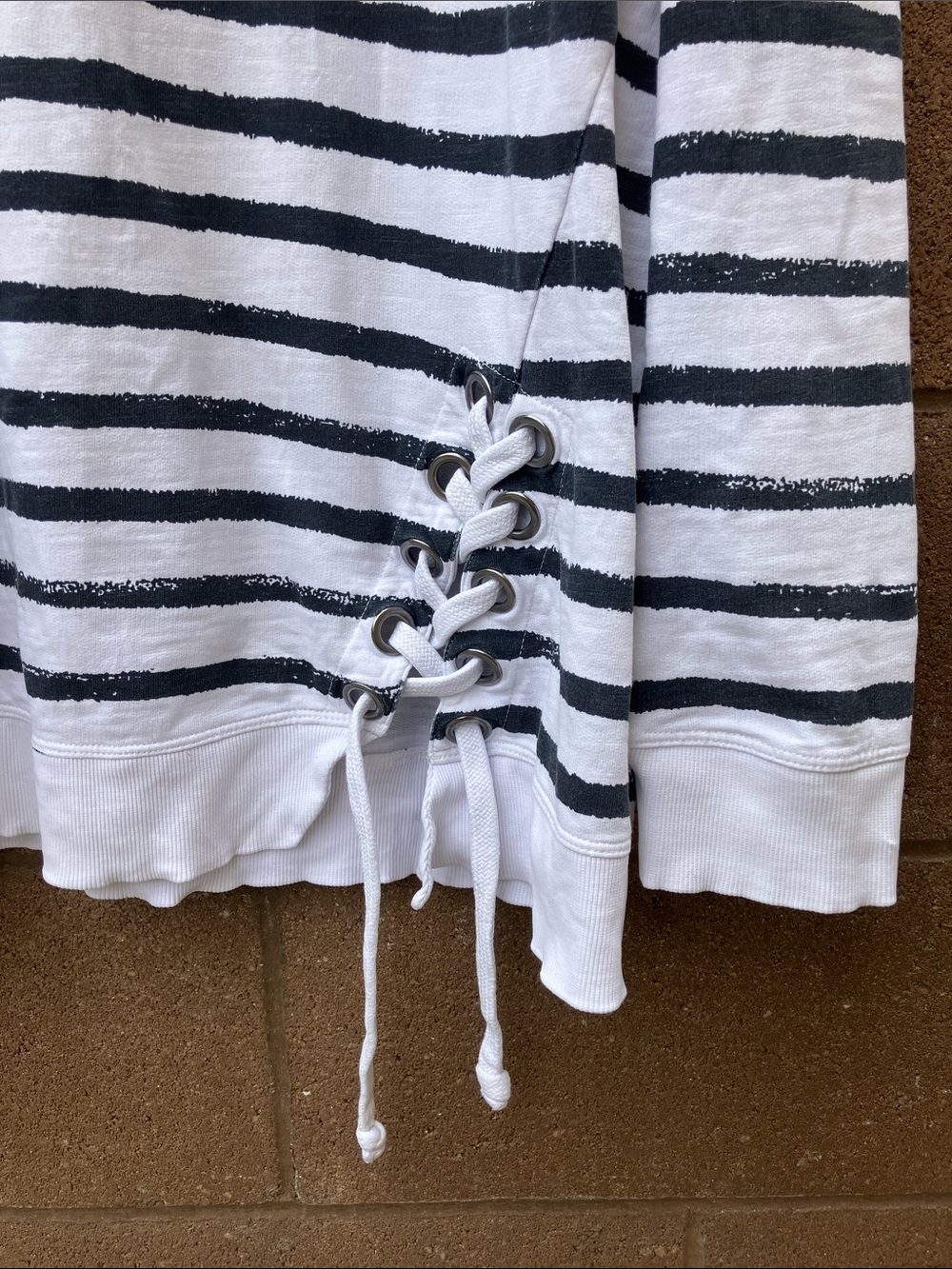Motherhood Striped Maternity Sweatshirt with Lace-Up Detail - Picture 2 of 5